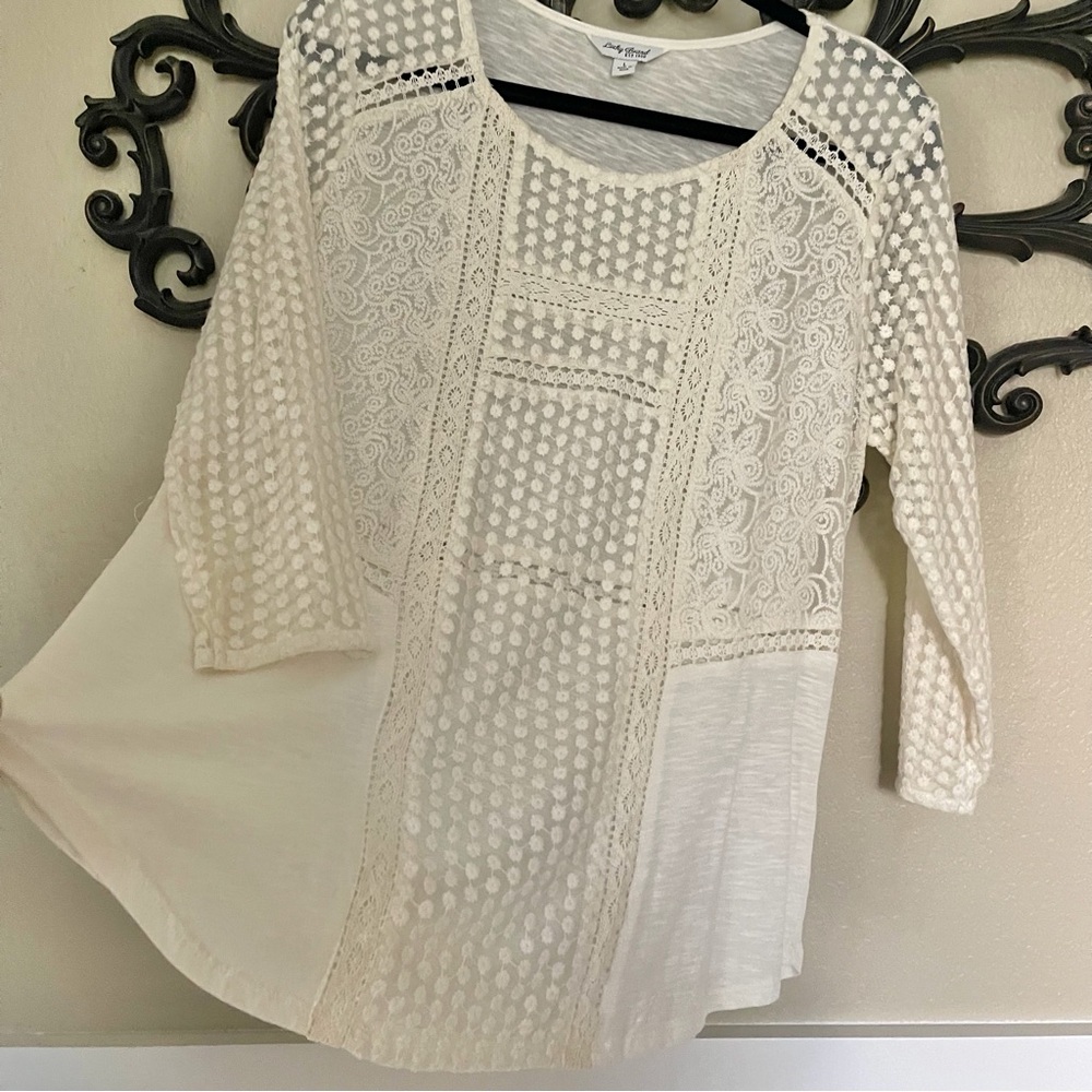Lucky Brand Top Lace With 3/4 Length Sleeves Size Large